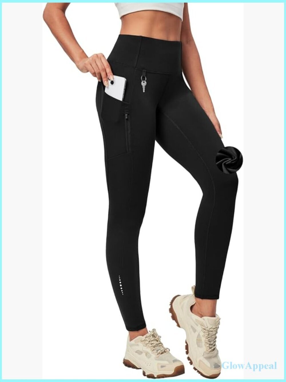 Fleece Lined Leggings with Pockets Waterproof Hiking Pants Thermal Winter